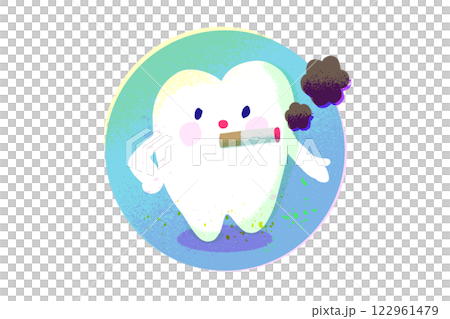 抽煙的牙齒字符手繪插圖 122961479