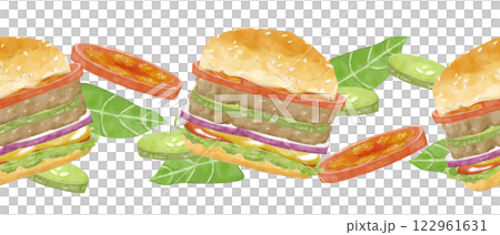 Watercolor Seamless Pattern Burger with Fresh Vegetables Illustration, Clipart for Menu Design, Posters, Printing, Web Design, Fabric, Textile, Scrapbooking Watercolor Seamless Pattern Burger with Fresh Vegetables Illustration, Clipart for Menu Design, Posters, Printing, Web Design, Fabric, Textile, Scrapbooking 122961631