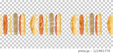 Watercolor Seamless Pattern Hand-Drawn Burger Illustration Illustration, Clipart for Menu Design, Posters, Print, Web Design, Fabric, Textile, Scrapbooking 122961770