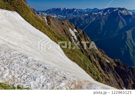 谷川岳・西黒尾根の雪渓と朝日岳・巻機山・越後三山の眺め 谷川岳・西黒尾根の雪渓と朝日岳・巻機山・越後三山の眺め 122963125