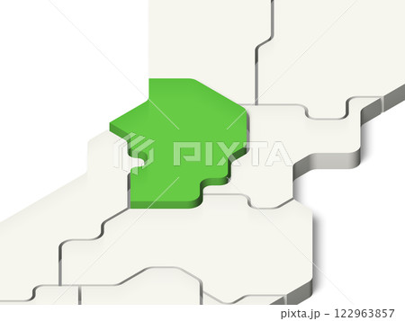 日本地図　山形県（背景透過、影付き） 122963857