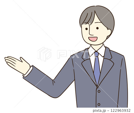 笑顔で案内をするスーツ姿の男性 笑顔で案内をするスーツ姿の男性 122963932