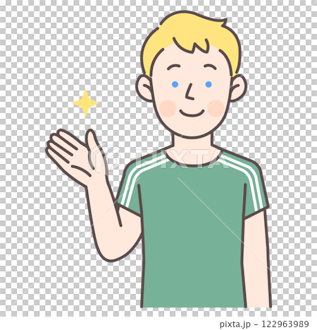 一名白人男足球員正在帶領遊客參觀 122963989