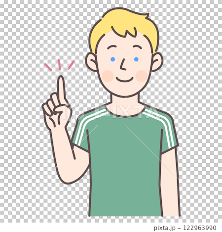 指差しするサッカー白人男子選手 122963990