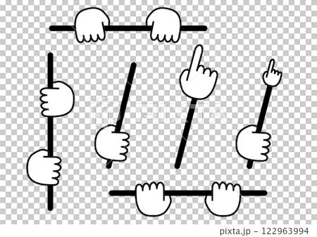 Various black and white illustration designs of hands grabbing a stick Various black and white illustration designs of hands grabbing a stick 122963994