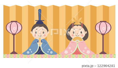 ひな祭り_雛人形_おひなさま（金屏風）殿と姫 122964281