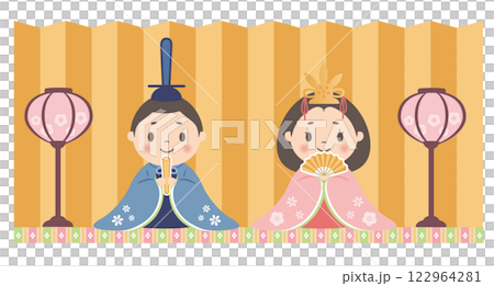 ひな祭り_雛人形_おひなさま（金屏風）殿と姫 122964281