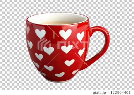 Red cup of cocoa on transparent background. AI-generated item 122964401