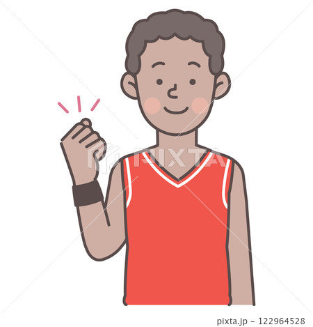 ガッツポーズするバスケットボール黒人男子選手 122964528