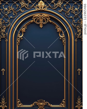 Elegant deep blue arch with gold filigree design for decorative and architectural inspiration Elegant deep blue arch with gold filigree design for decorative and architectural inspiration 122965466