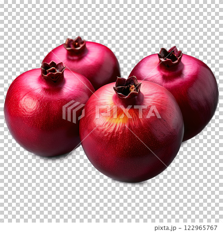 Pomegranates deep red round with a crown gently arranged in a heart formation Food and 122965767