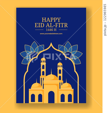 Flat Eid Al-Fitr Mubarak Vertical Poster with Traditional Islamic Decorations 122965985