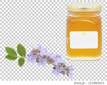 Marjoram Blossom Honey (Origanum majorana) Light amber honey with a mild herbal flavor, displayed in a transparent jar next Marjoram Blossom Honey (Origanum majorana) Light amber honey with a mild herbal flavor, displayed in a transparent jar next 122966023