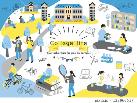 キャンパスライフを楽しむ学生達 キャンパスライフを楽しむ学生達 122966517