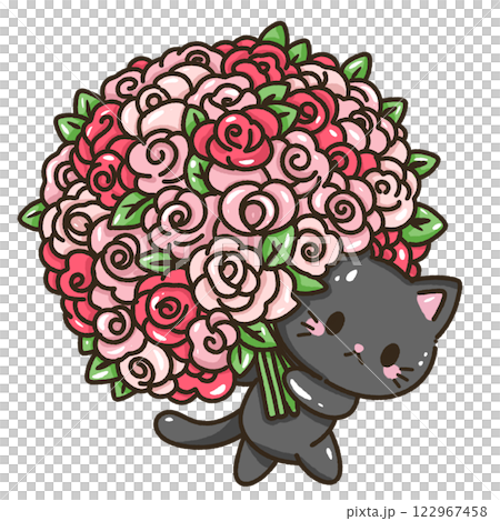 kawaii black cat kitty kitten bouquet of roses Hand drawn illustration Valentines day style pastel color isolated on transparent background, perfect for valentines day gifts, nursery decorations kawaii black cat kitty kitten bouquet of roses Hand drawn illustration Valentines day style pastel color isolated on transparent background, perfect for valentines day gifts, nursery decorations 122967458