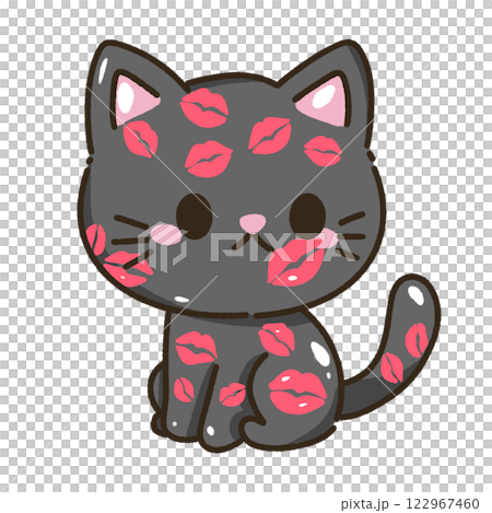 kawaii black cat kitty kitten with kisses marks Hand drawn illustration Valentines day style pastel color isolated on transparent background, perfect for valentines day gifts, nursery decorations kawaii black cat kitty kitten with kisses marks Hand drawn illustration Valentines day style pastel color isolated on transparent background, perfect for valentines day gifts, nursery decorations 122967460
