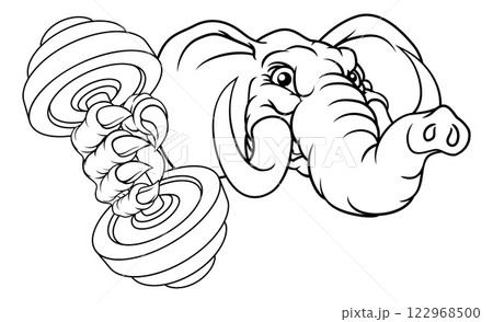 Elephant Weight Lifting Dumbbell Gym Mascot 122968500