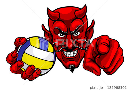 Devil Volleyball Ball Sports Mascot Illustration 122968501