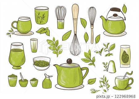 Green Tea Matcha Doodle Illustration Setのイラスト素材 [122968968] - PIXTA