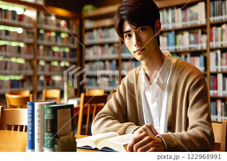 図書館で読書する男性 122968991