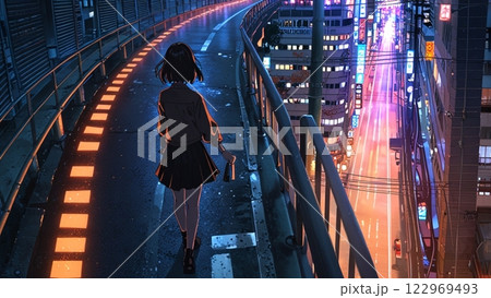 夜景を眺める女性 122969493