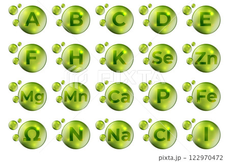 Vitamin and mineral bubble icons set 122970472