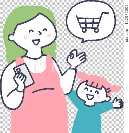 スマホで買い物をする妊婦さん スマホで買い物をする妊婦さん 122971003