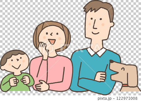 Family looking up with smiles Family looking up with smiles 122971008