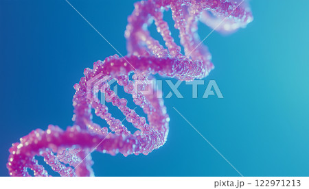 Highly Detailed 3D Render of DNA Double Helix Structure on Vibrant Blue Background Highly Detailed 3D Render of DNA Double Helix Structure on Vibrant Blue Background 122971213