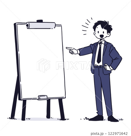 ホワイトボードの前に立つスーツ姿の男性 122971642