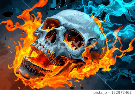 A skull in flames on a dark background 122972462