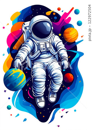Astronaut in space with planets and stars 122972504