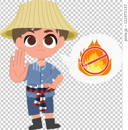 cartoon farmer stopping burning with hand gesture in environmental campaign against air pollution and agricultural smoke cartoon farmer stopping burning with hand gesture in environmental campaign against air pollution and agricultural smoke 122973137