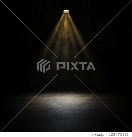 Dramatic Spotlight Illumination on Empty Stage with Black Background 122973151