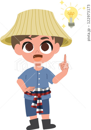 cartoon cute farmer man with light bulb new idea creativity on farm life cartoon cute farmer man with light bulb new idea creativity on farm life 122973173
