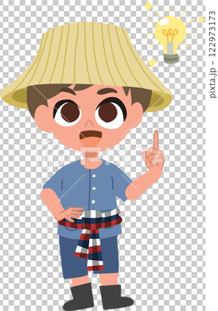 cartoon cute farmer man with light bulb new idea creativity on farm life cartoon cute farmer man with light bulb new idea creativity on farm life 122973173
