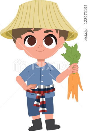 adorable cartoon farmer holding a carrot 122973192