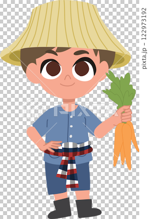 adorable cartoon farmer holding a carrot 122973192