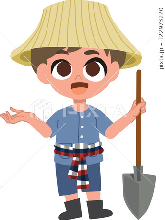 cute farmer cartoon with agriculture advice, farming tips, rural life,  farmer offering farming advice, 122973220