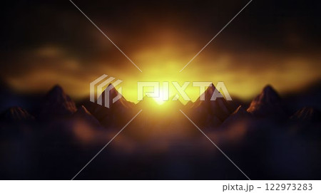 Serene Mountain Landscape with Misty Peaks and Golden Sunrise 122973283