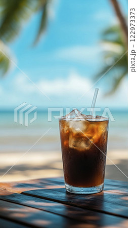 海の見えるカフェ　AI画像 122973373