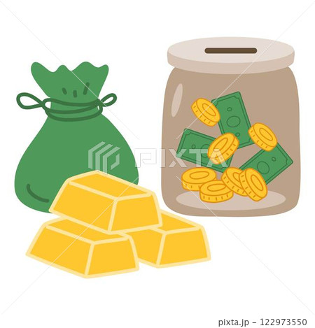 bank investment gold bar and money saving illustration bank investment gold bar and money saving illustration 122973550