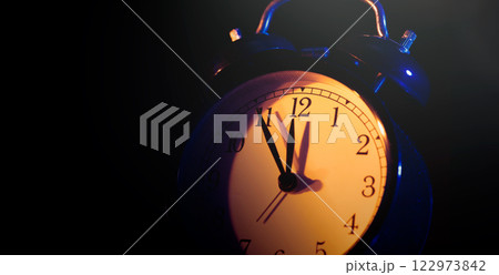Dark analog clock, new year, midnight 122973842