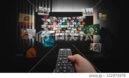 Media concept multiple television screens 122973876