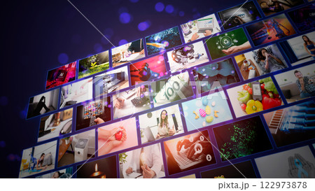 Media concept multiple television screens 122973878