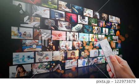 Media concept multiple television screens 122973879