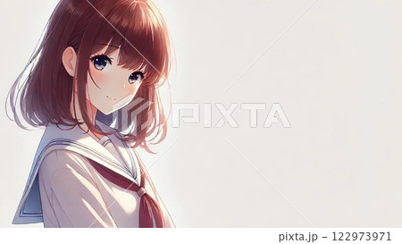 こちらを見る女子学生　白背景 122973971