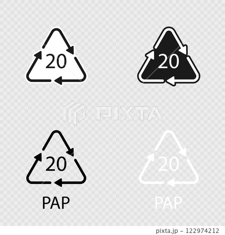 Paper recycling symbol PAP 20 set. Paper recycling symbol PAP 20 set. 122974212