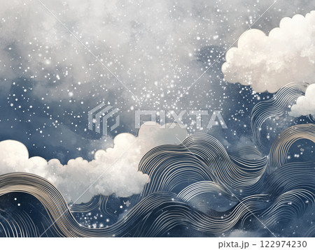 琳派風雲と波の背景 122974230