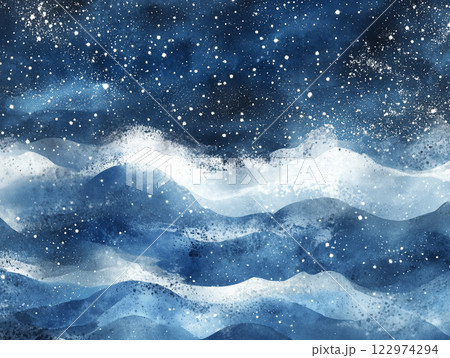 琳派風の波と雲の背景 122974294